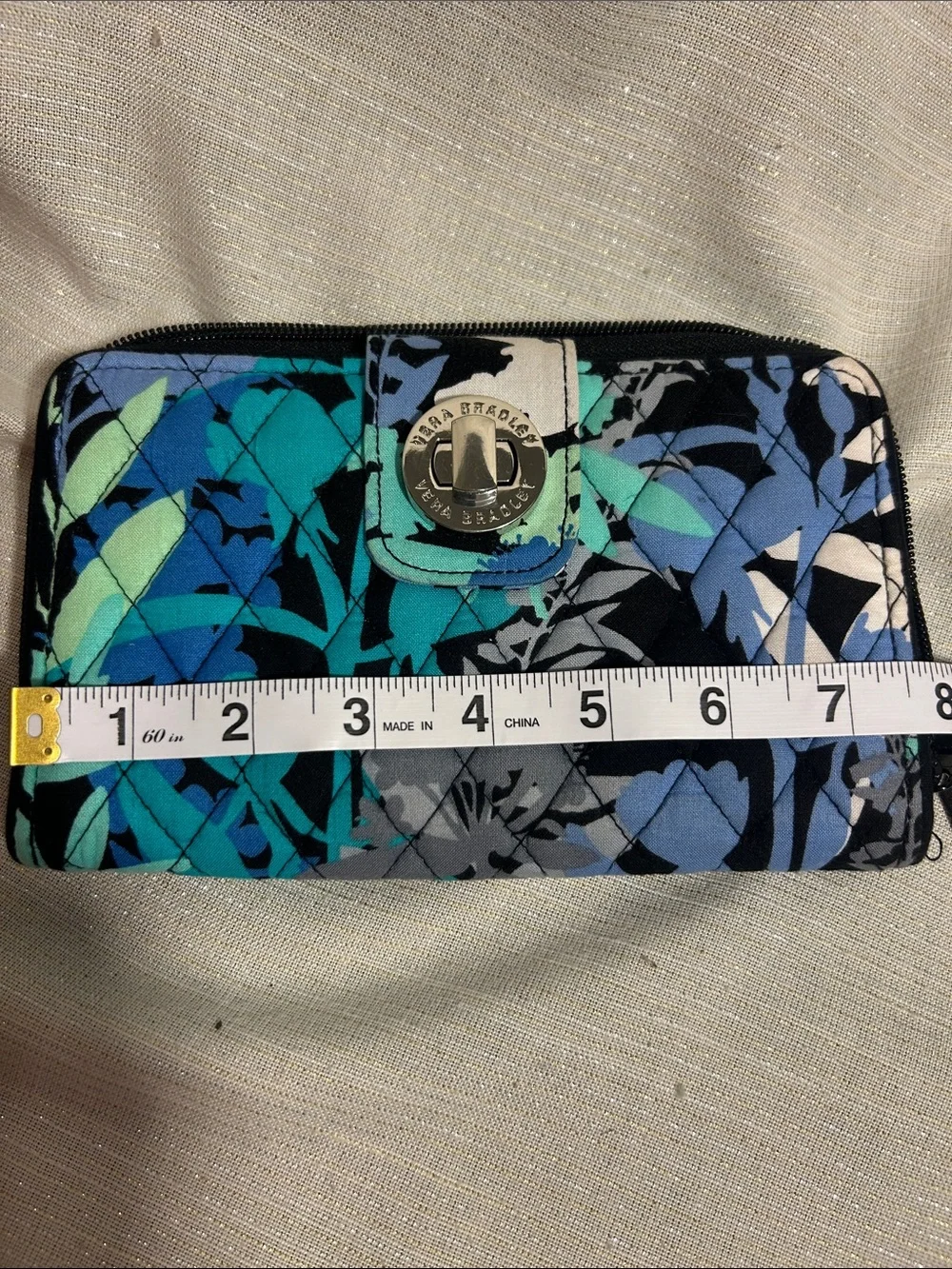 Vera Bradley Blue Turquoise Floral Turn Lock Zip Wallet – Like New